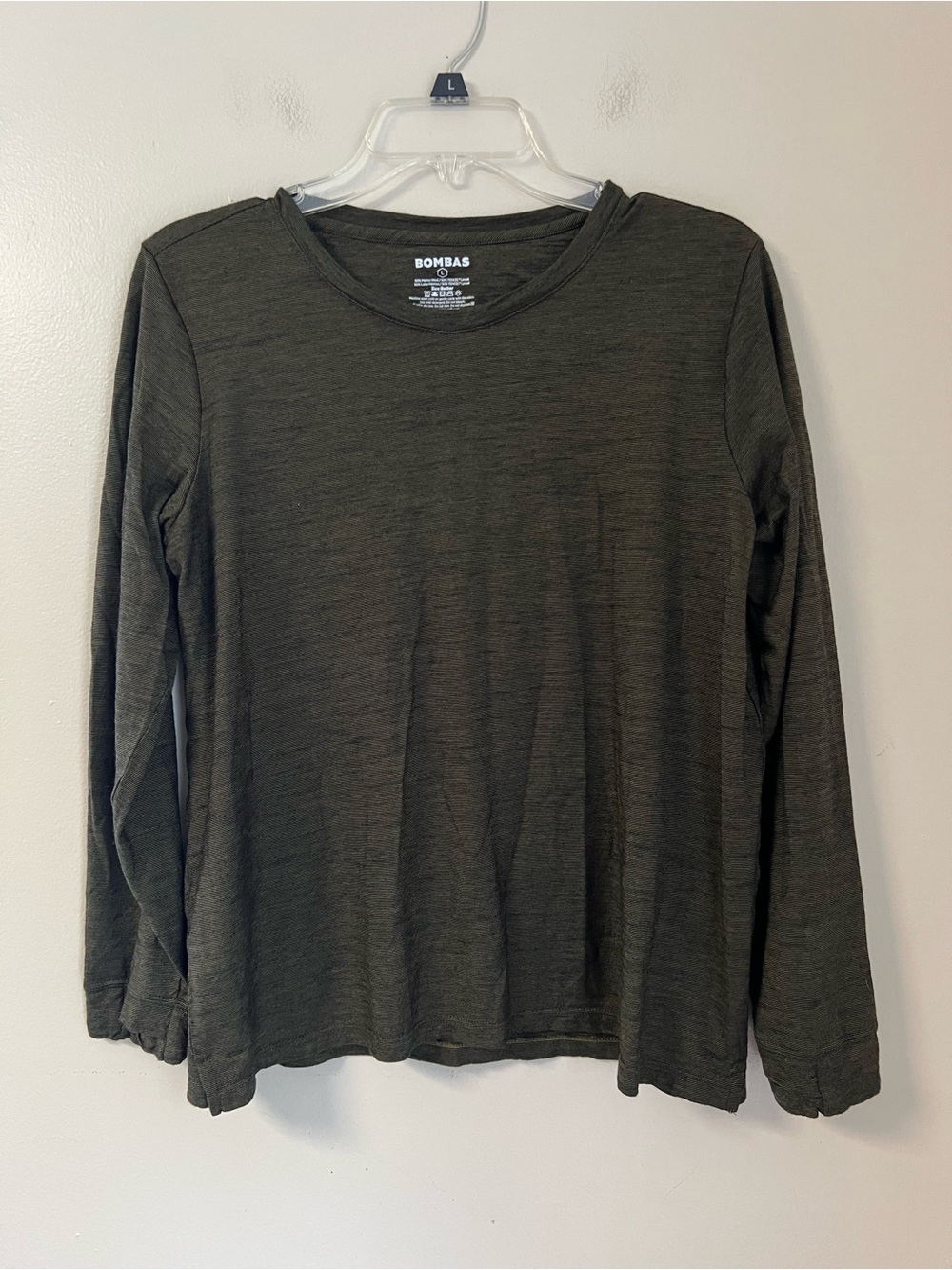 Bombas Merino Wool Blend T-shirt Women’s L Crew Neck Long Sleeve Green Olive Top